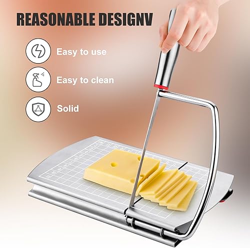 Miniatura 5 de Cortador de queso, cortador de queso de acero inoxidable con cuchilla, multiusos, tamaño preciso, tabla de cortar de queso para bloque de queso,