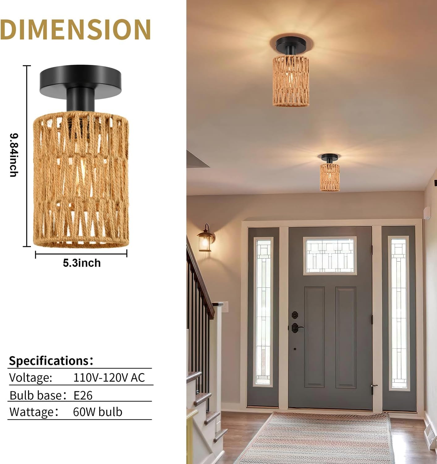 Lámparas De Ratán Para Techo, 3 Luces Bohemias De Montaje Empotrado