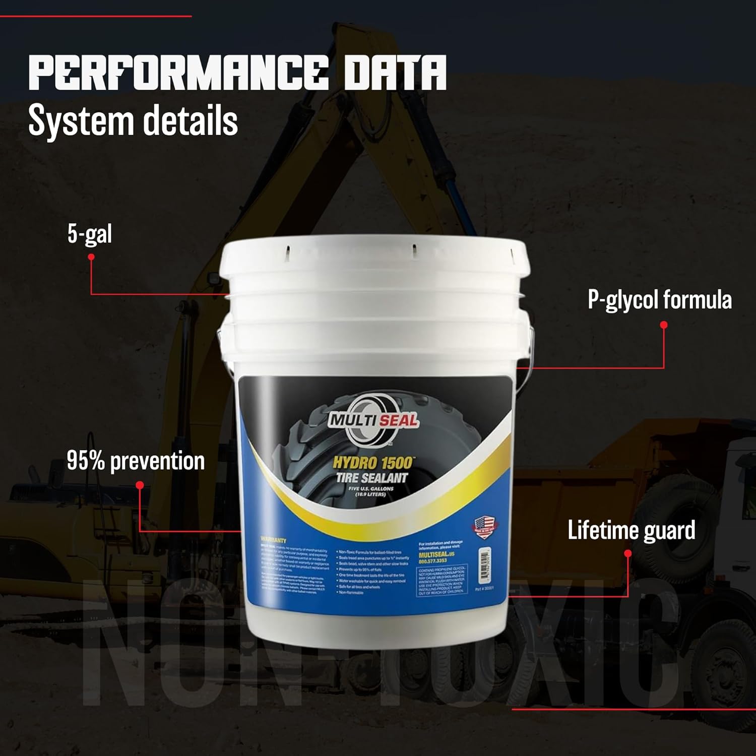 HYDRO 1500 Liquid Ballast-Filled Tire Sealant - Maximum Protection Formula - Prevents Flats - Seals Punctures - Tubeless Tire Sealant - 5-Gallon Pail