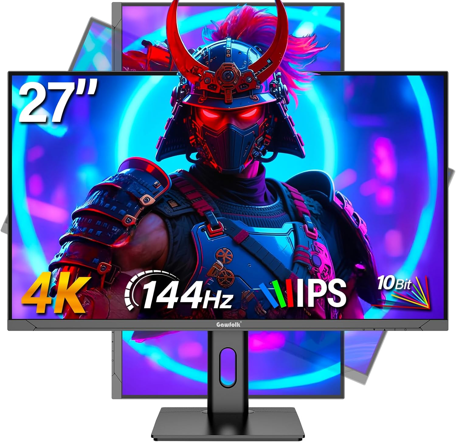 Gawfolk 27 Inch 4K Gaming Monitor IPS, UHD 3840 x 2160p 144Hz PC Computer Monitors IPS Screen for Home & Office, HDMI, DisplayPort, Wall Mount Compatible