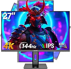 Gawfolk Monitor de jogos de 27 polegadas 4K IPS, UHD 3840 x 2160p 144Hz monitores de computador PC tela IPS para casa e escritório, HDMI, DisplayPort, compatível com montagem na parede