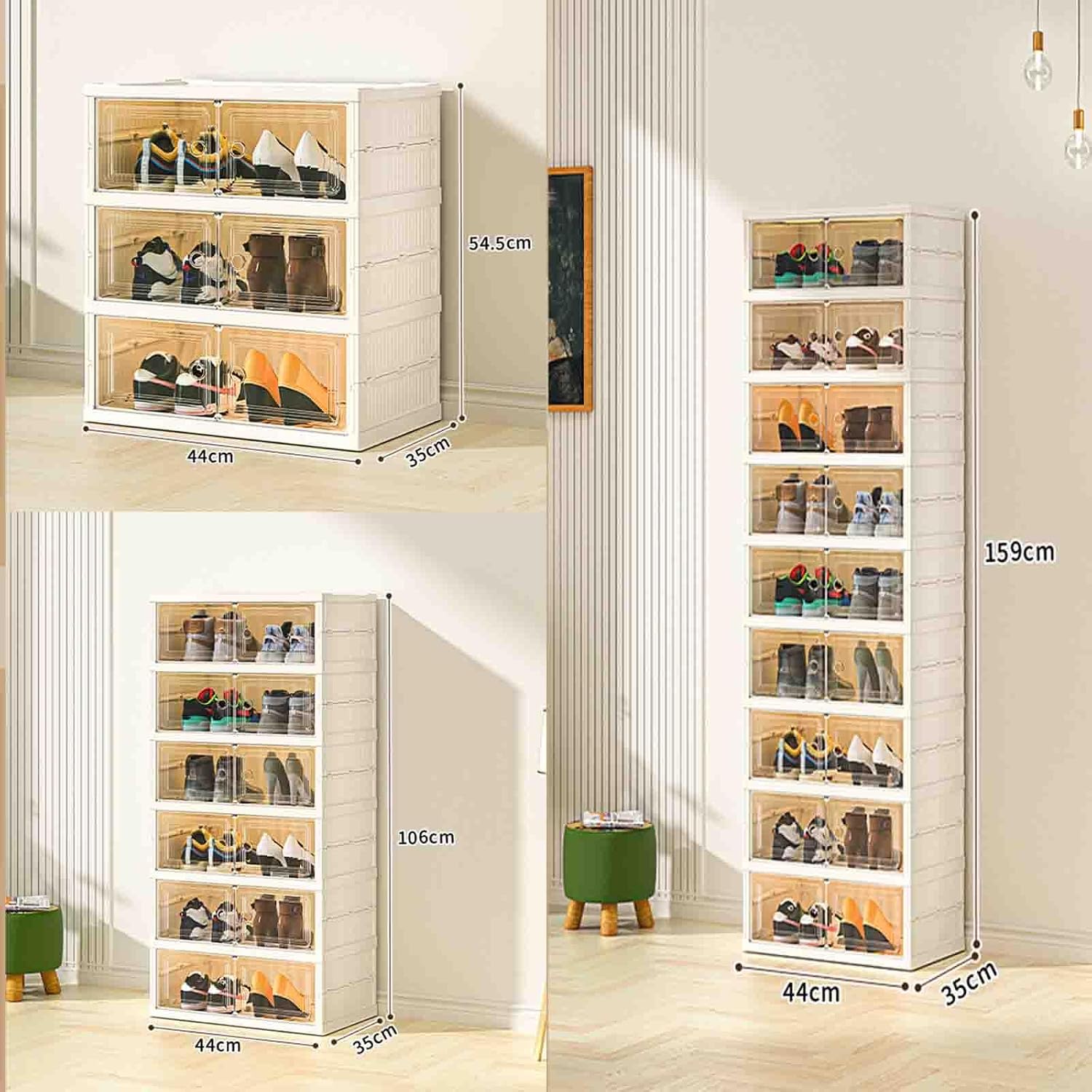 JUSHZ Narrow Shoe Rack Shoe Storage Stand Tall 6 Tier with Door Cabinet Boxes Stackable Clear Detachable Foldable Heavy Duty Portable Space Saving Stackable Waterproof Plastic (Black,44x35x159cm)
