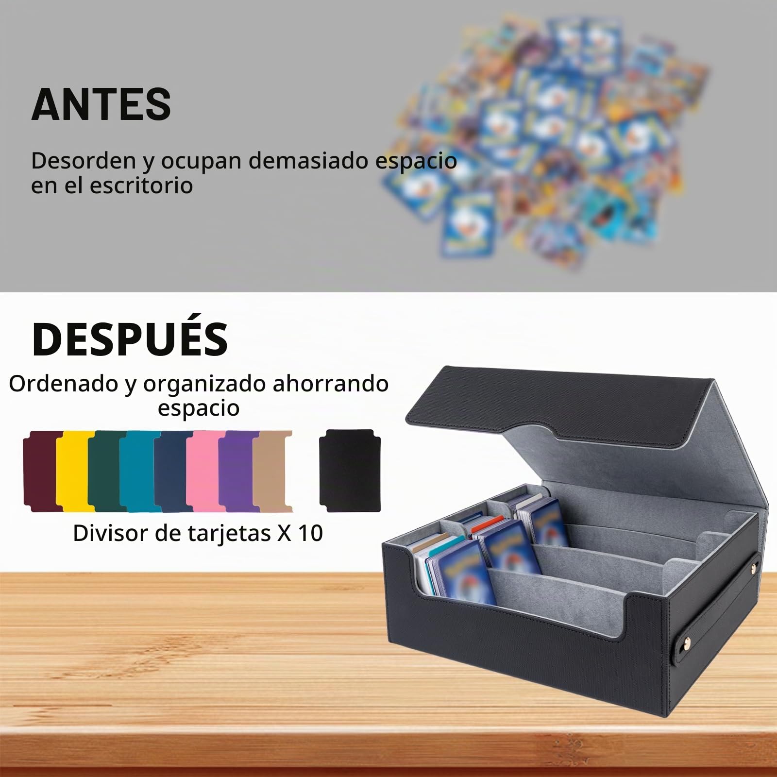 Caja de Cartas para MTG, Card Deck Box para 1800+ Cartas, Cajas de Almacenamiento con Cuero de PU-Negro