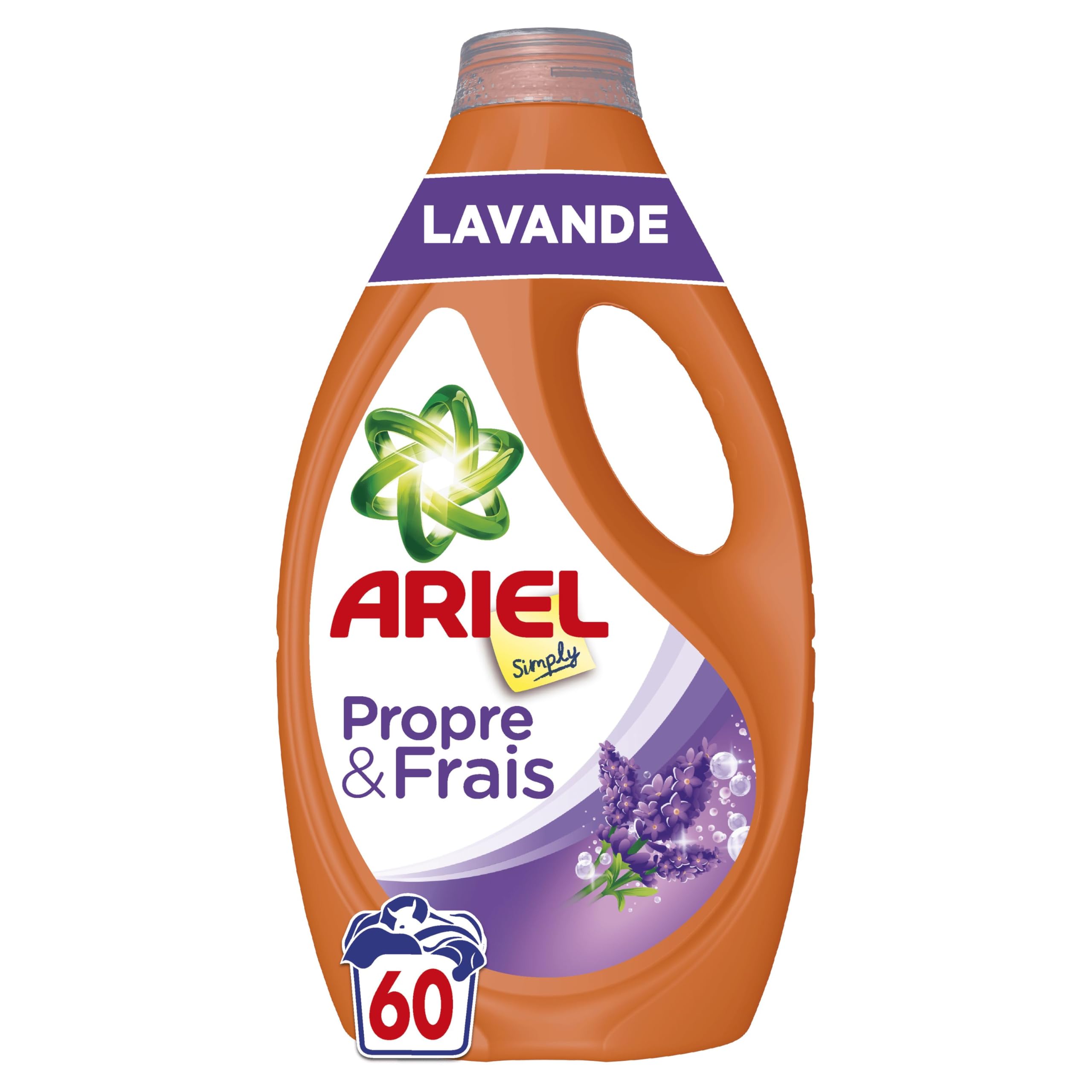 Lessive liquide Ariel, Lavande, Ménagère Economique et Écologique, Nettoyage en Profondeur, 60 Lavages