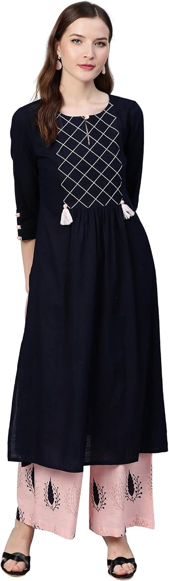 Idalia Straight Indian Kurta for Women, Cotton Kurta with Palazzo Pant Set