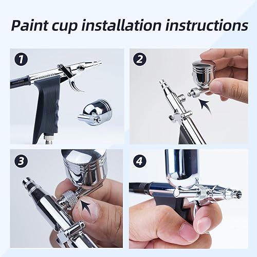 Miniatura 7 de LYMMIYTC Kit de aerógrafo pistola de gatillo de aerógrafo con aguja de 1.6ft, taza de pintura de 7 CC12 CC para pintura modelo de maquillaje,