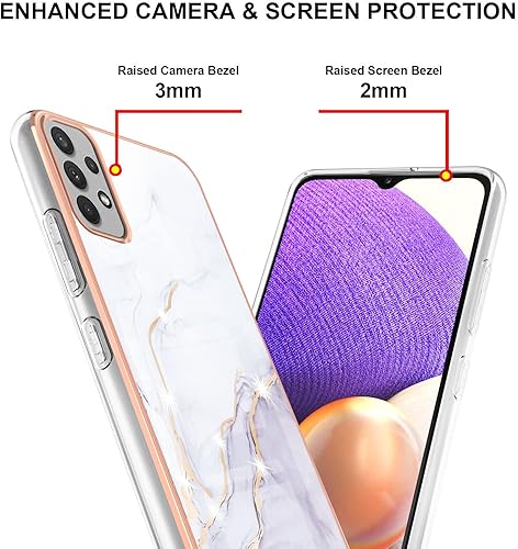 Miniatura 4 de Funda para Samsung Galaxy A32 5G, TPU suave + patrón de mármol IMD diseño delgado mejorado cámara y protección de pantalla para niñas y mujeres para