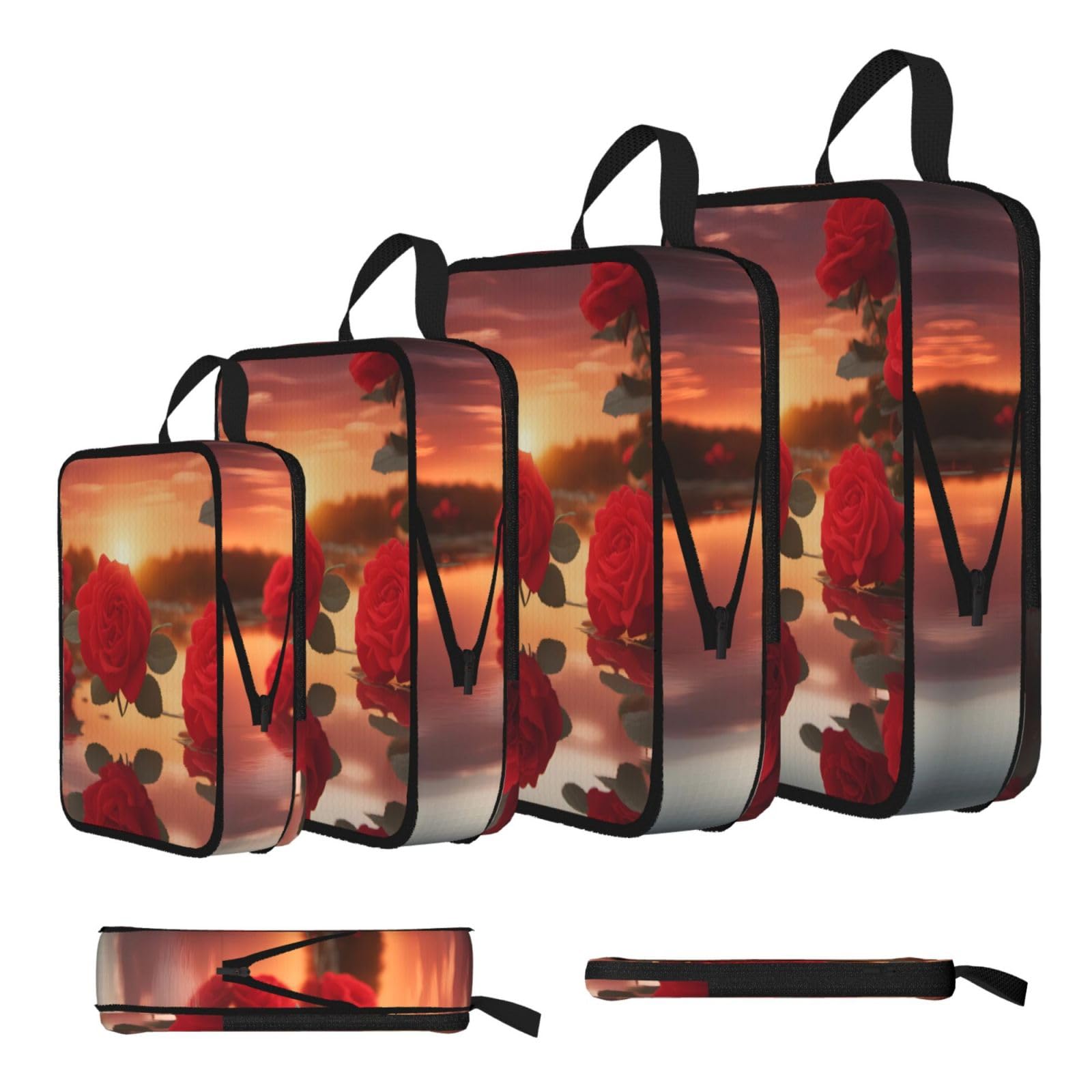 Sxzvvbn Black Red Roses At Sunset Compression Packing Cubes 4 Piece Set