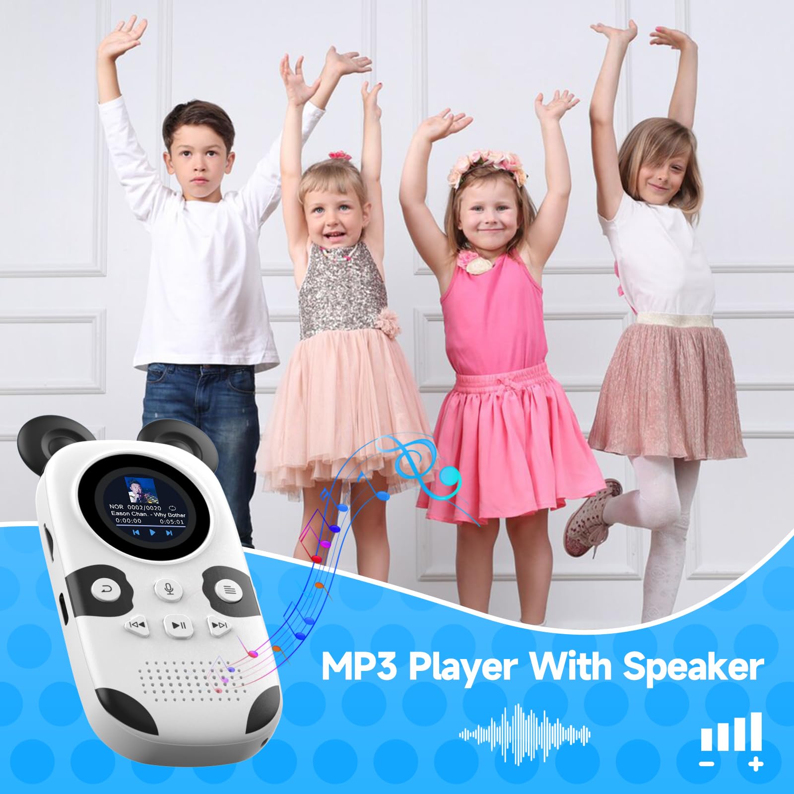 RUIZU 64 GB dziecięcy odtwarzacz MP3 z Bluetooth 5.3, głośnik i słuchawki, łatwa obsługa, bez smartfona, radia FM, nagrywanie głosu, budzik