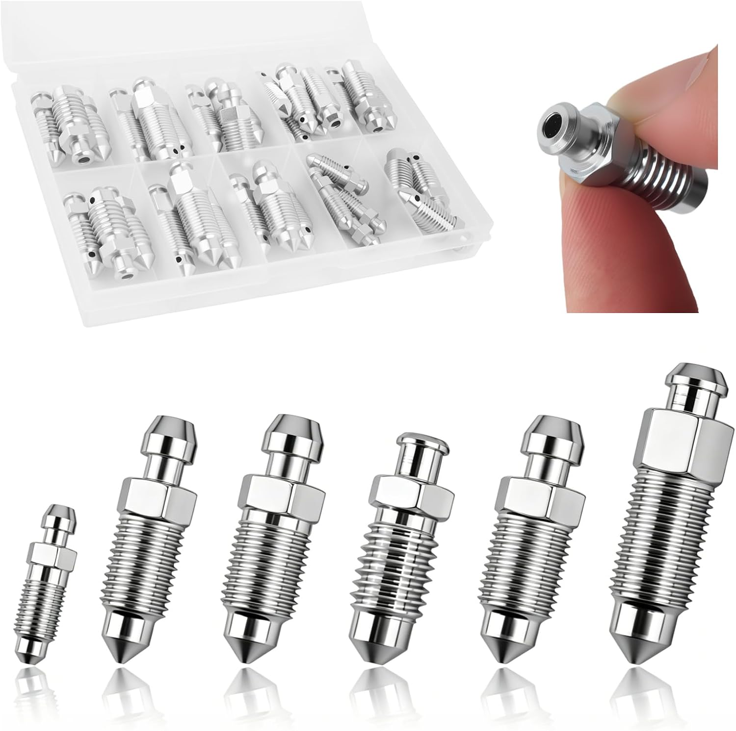36PCS SAE & Metric Brake Bleeder Screw Kit,Brake Bleeder Valve Kit Replacement H9403-6 H9410-6 H9406-6 H9402-6 H9407-6 H9404-6,Portable Brakes Bleed Kits with Storage Box