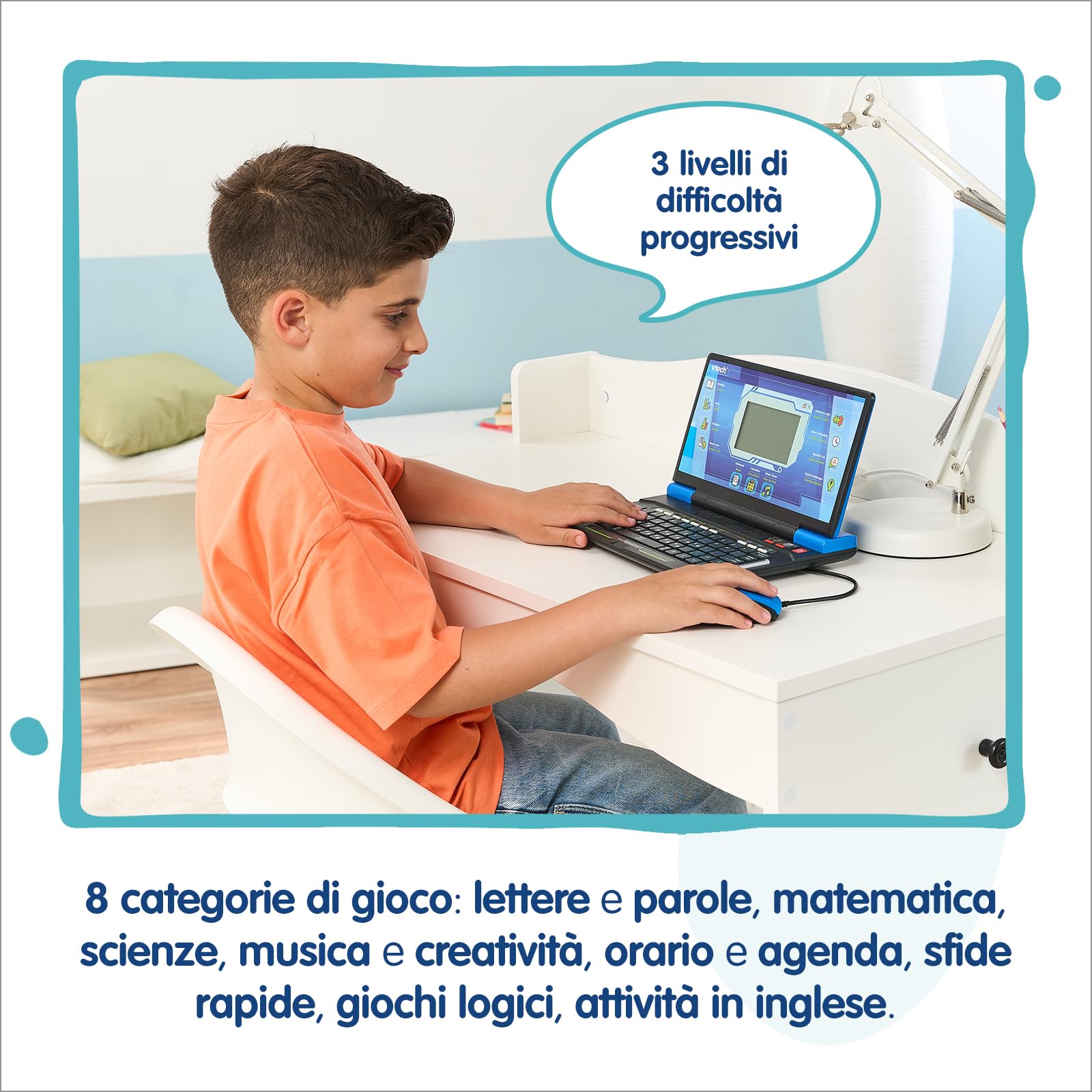VTech Bit Smart Genius Plus Nero, Computer Interattivo Bambini, Computer con Mouse Incluso, 164 Attività, Computer Didattico Bilingue Italiano e Inglese, Tastiera QWERTY, Batterie Incluse, 6-11 Anni