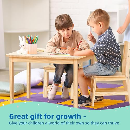 Miniatura 5 de OOOK Juego de mesa y silla de madera maciza para niños, estable y resistente, material fácil de limpiar, mesa y sillas para niños para sala de