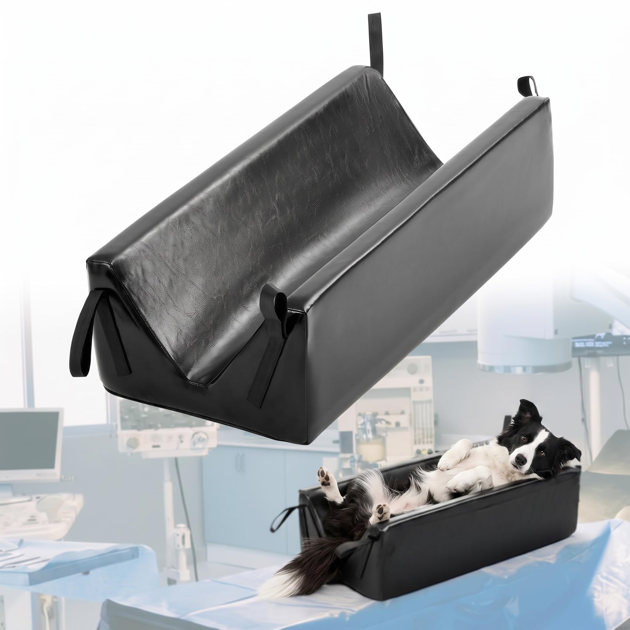 Nuanchu Cuscinetto di posizionamento a ultrasuoni per animali domestici, 74,9 x 33,8 x 19,8 cm, immobilizzatore veterinario a raggi X, a forma di V, con 4 cinghie ad anello, trappola a cuneo per esami