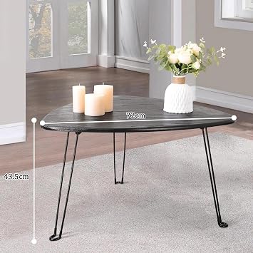 Black Folding Coffee Table Small Oval Coffee Tables Wooden Triangle Floor Desk for Sitting on the Floor Mid Century Modern Center Sofa Table for Living Room Home Office Outdoor Use