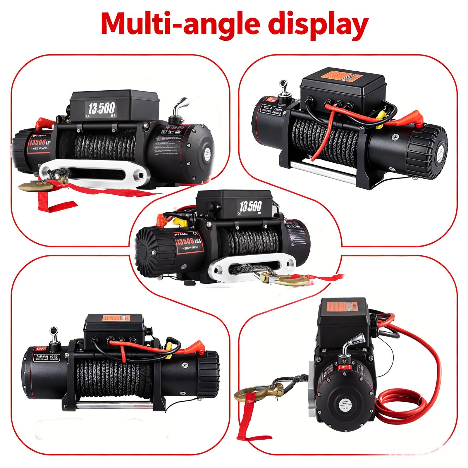Winch Treuil électrique 13500 lbs/6124 kg, 12V Treuil de Voiture avec Télécommande sans fil & Étanche IP55 pour Jeep/SUV/Bateau/RV/Off-road Vehicle/Camper Van etc. (13500 lbs)