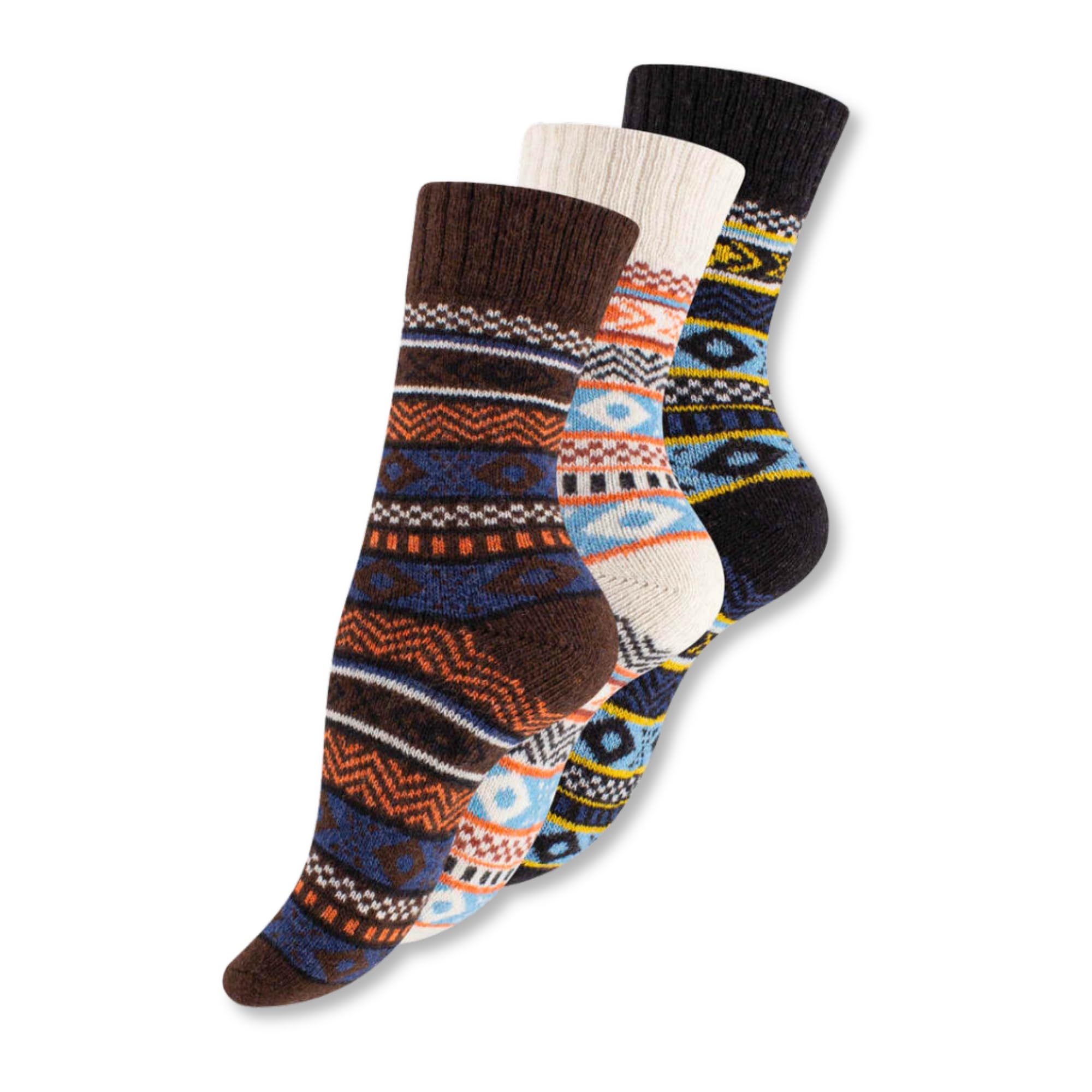 Wonky Line Unisex Set 3 Wool Socks For Men And Women, Nordic Thermal Cushioned, Walking, Hiking, Cosy, Colourful, Fluffy Soft Winter Christmas Socks, Hygge Socks