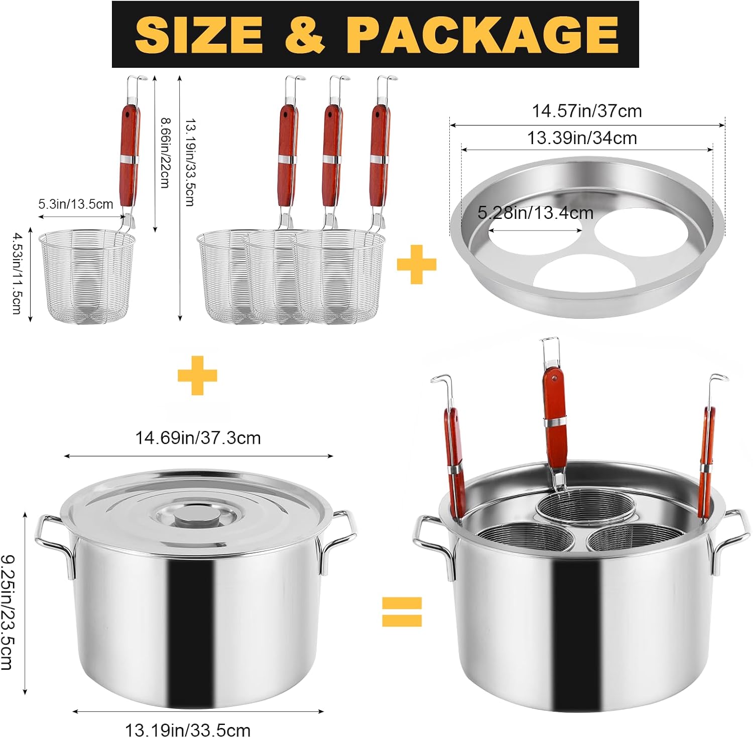 YJINGRUI Commercial Pasta Pot, 19.5 Quart, for Gas & Electric Stoves, Stainless Steel Pasta Cooker with Insert Strainer Colander for Home Kitchen Restaurant, 3 Holes image 2