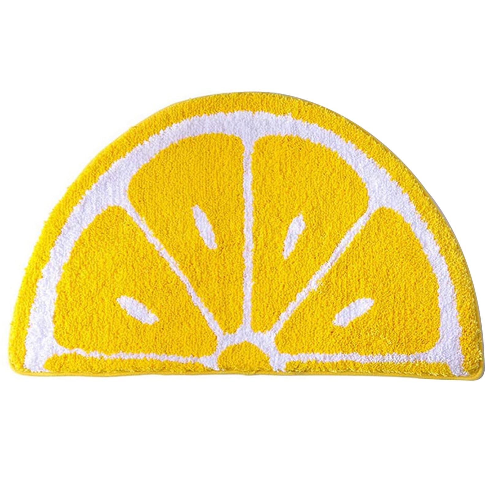 Lemon Half-Round Bath Mat - 18x26 Inch Soft Kitchen Rug, Water Absorbent & Non-Slip, Yellow Fruit Design