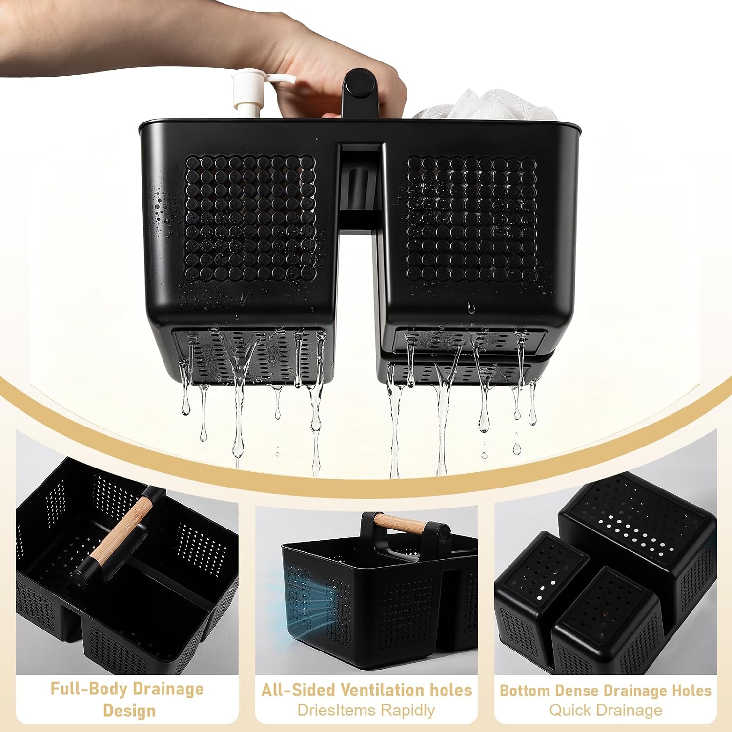 JiatuA Portable Shower Caddy Basket Plastic Caddy Organizer Small Black image 4