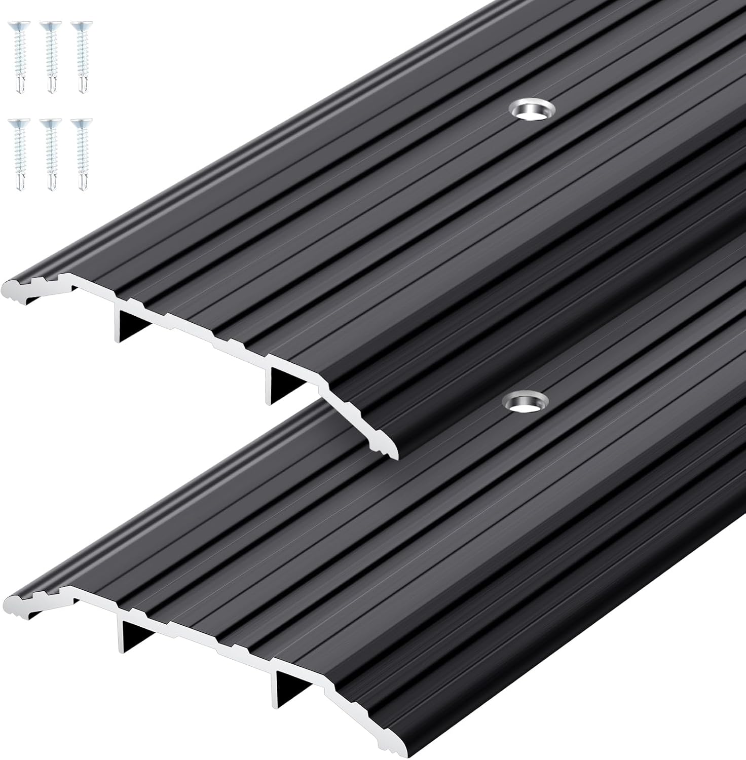 Tandefio 2 Pcs Door Saddle Threshold for Doorway Interior Sturdy Aluminum Commercial Fluted Saddle Door Threshold Durable and Sleek Doorway Entryway Access Draft Protection (4" X 1/2" X 36",Black) 4" X 1/2" X 36" Black 2