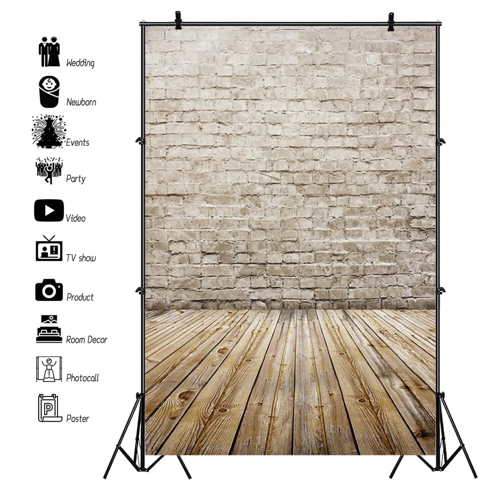 YongFoto 2,5x3m Vinile Sfondo Fotografico Vecchio Interno Con Muro di Mattoni e Pavimento in Legno Fondale Foto Adulto Bambini Ritratto Personale Studio Puntelli