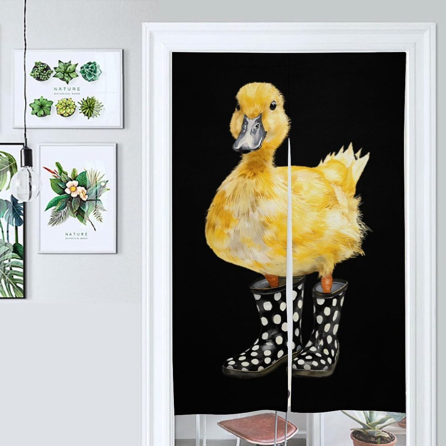 Duckling Black Dotted Boot Doorway Curtain Insulated Room Divider Drapes | white linen,privacy curtains