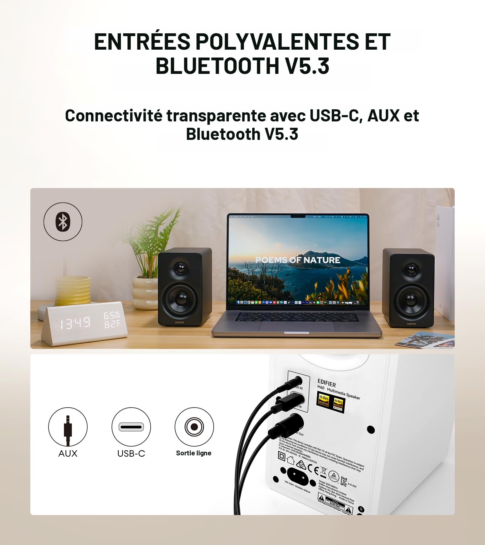 Edifier M60 Haut-parleur multimédia Bluetooth 5.3, 66 W RMS, audio