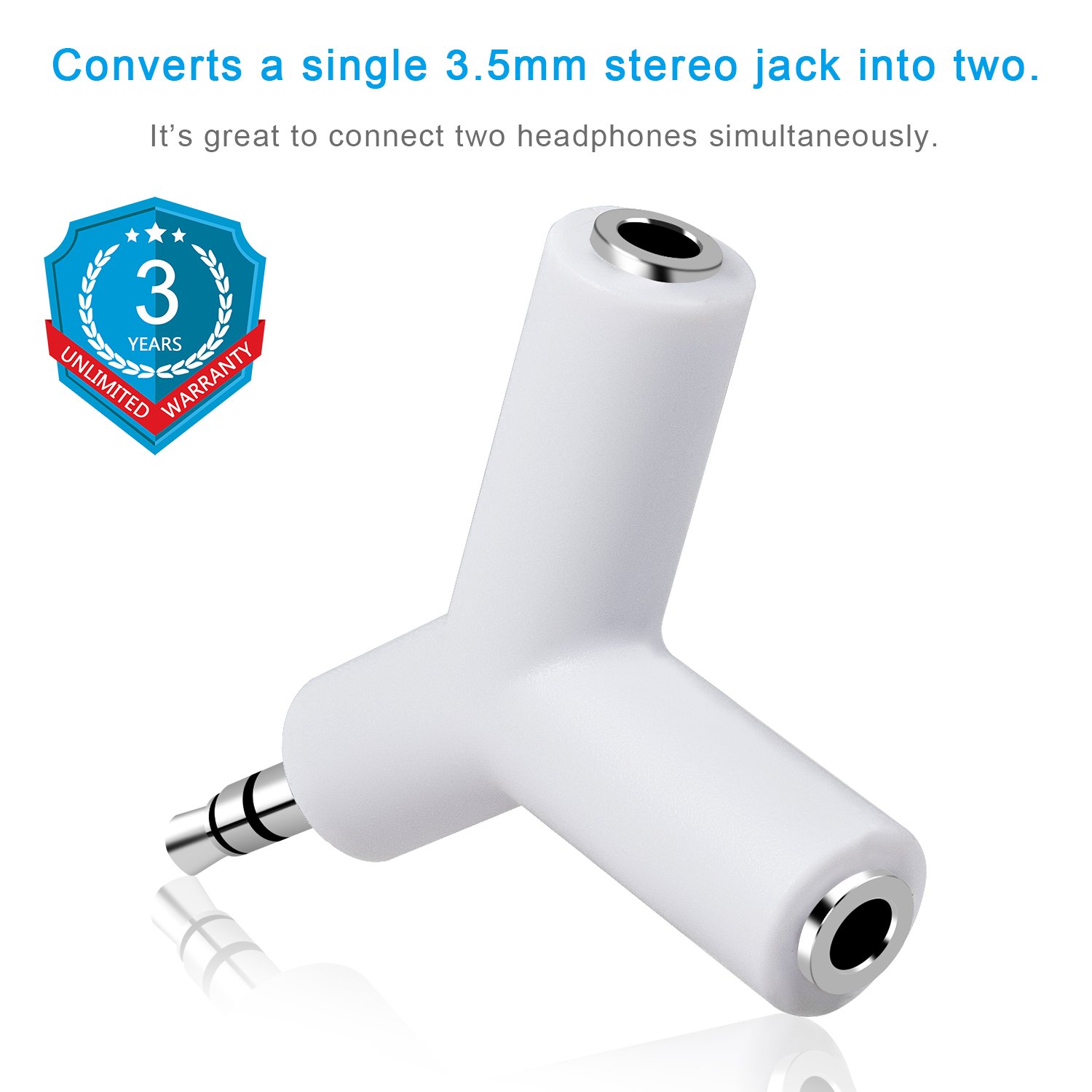 Headphone Splitters, Headset Adapter, Audio Jack Splitter, with Separate Headphone Plugs only for Music Share, No Mic, Compatible with Smartphones, Tablets, MP3 Players, Media Players, iPod, White