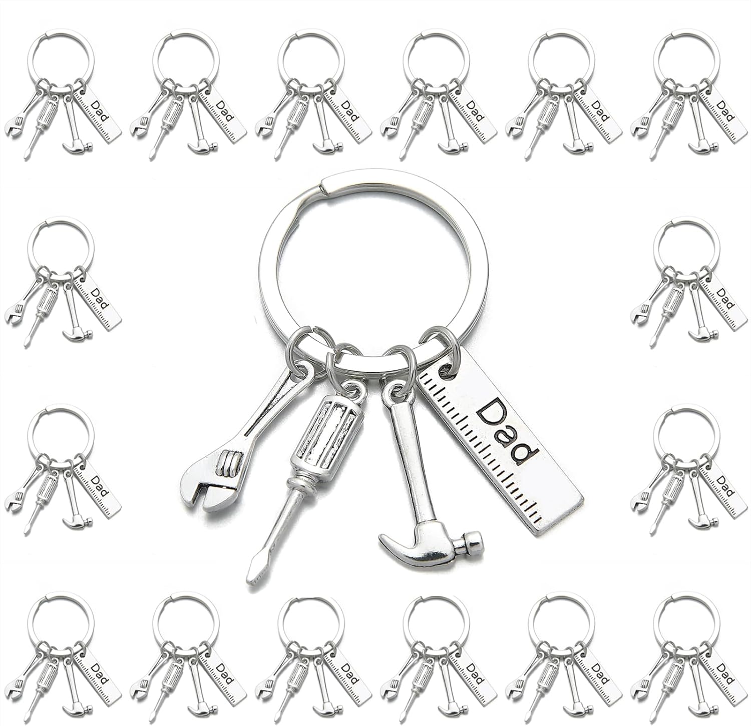 PHAETON 20PCS Screwdriver Pendant Keychain Wrench Charm Keyring Hammer Pendant Keychain for Dad, Father’s Day Birthday Gifts