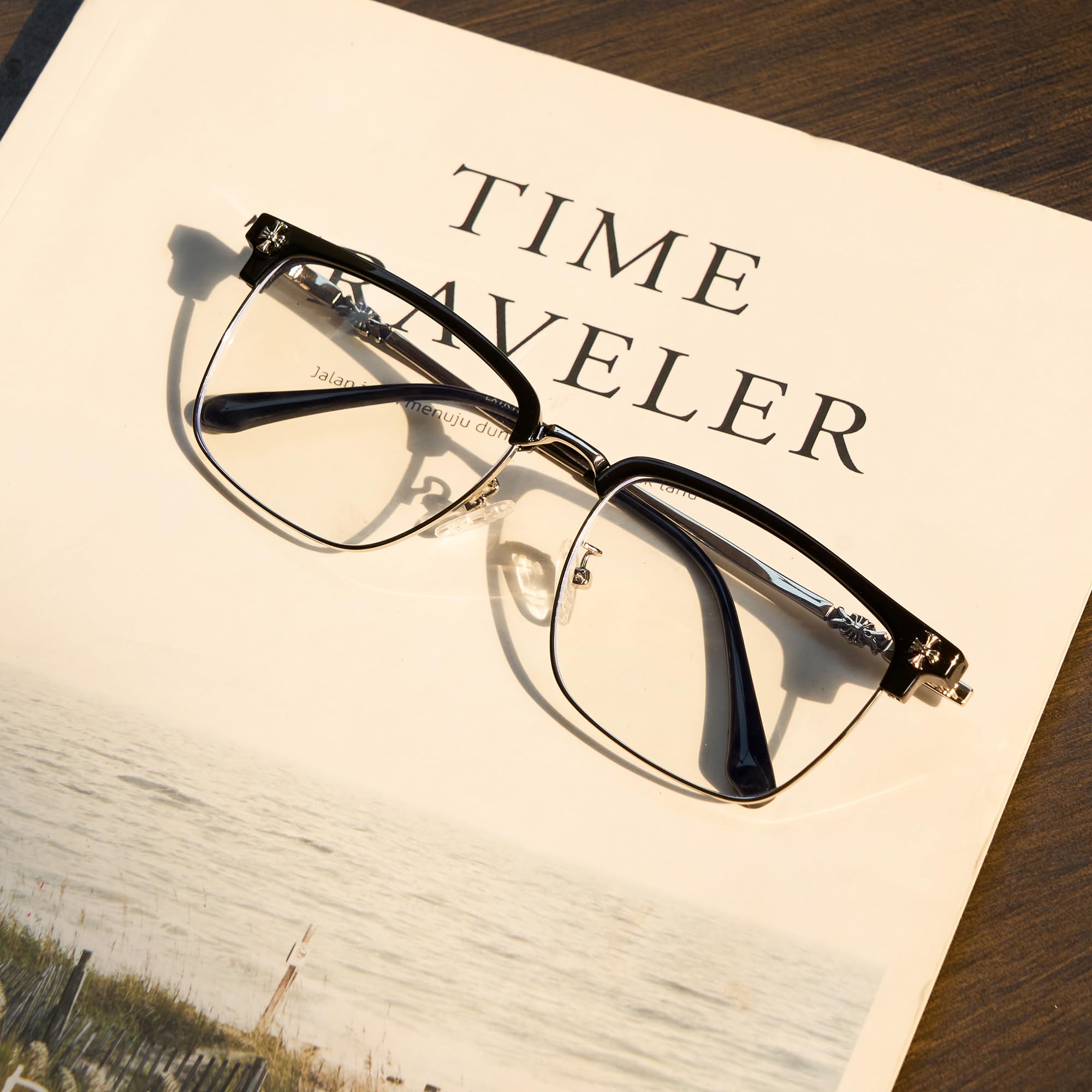 Cyxus Retro Blue Light Glasses Men - Square TR90 Metal Blowline Frame Stylish Trendy for Computer Daily Work 8252 - 3