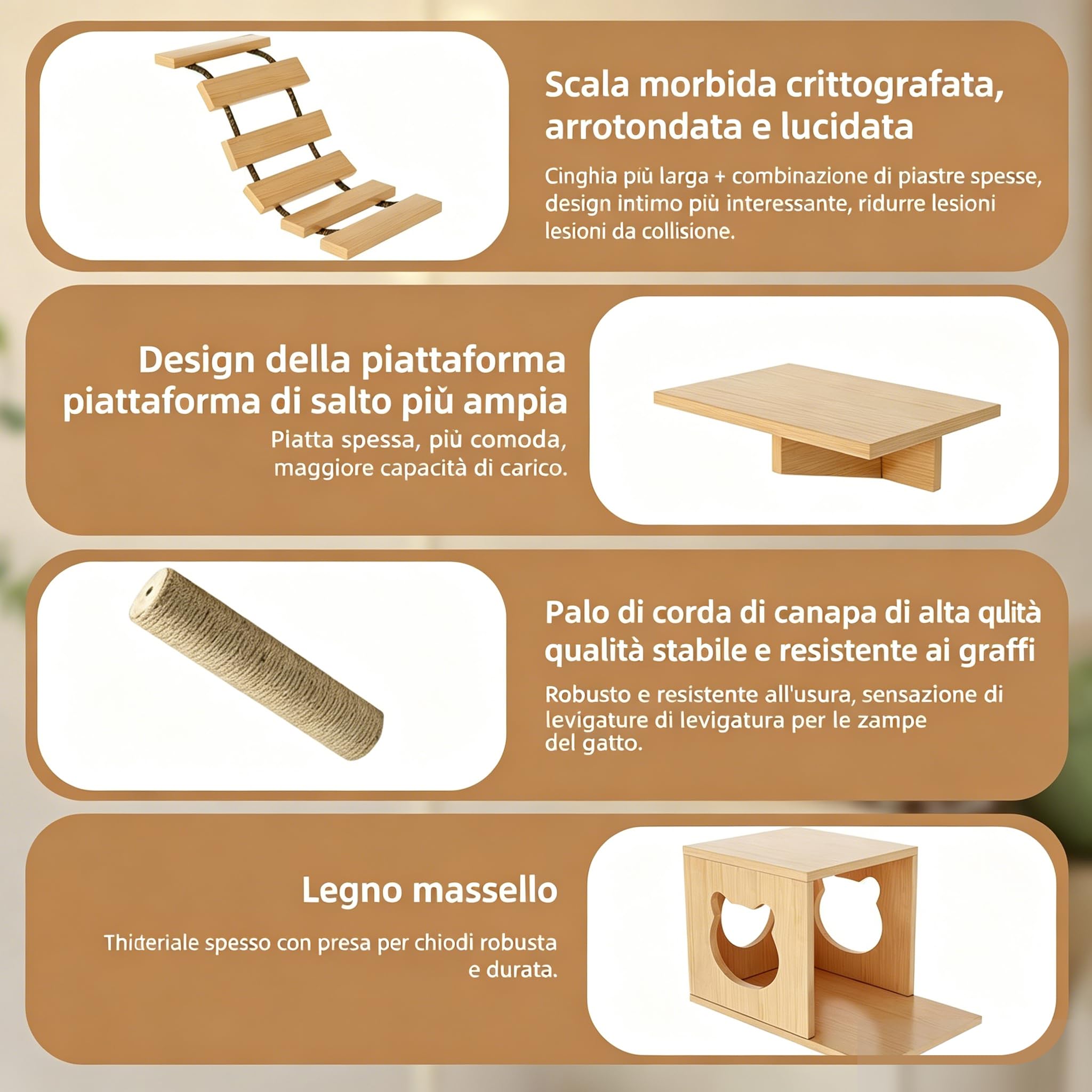 Set da parete per gatti, elementi da parete per gatti, in legno massiccio, set di mobili da parete per gatti, con casetta per gatti, scala per gatti, trampolino per gatti