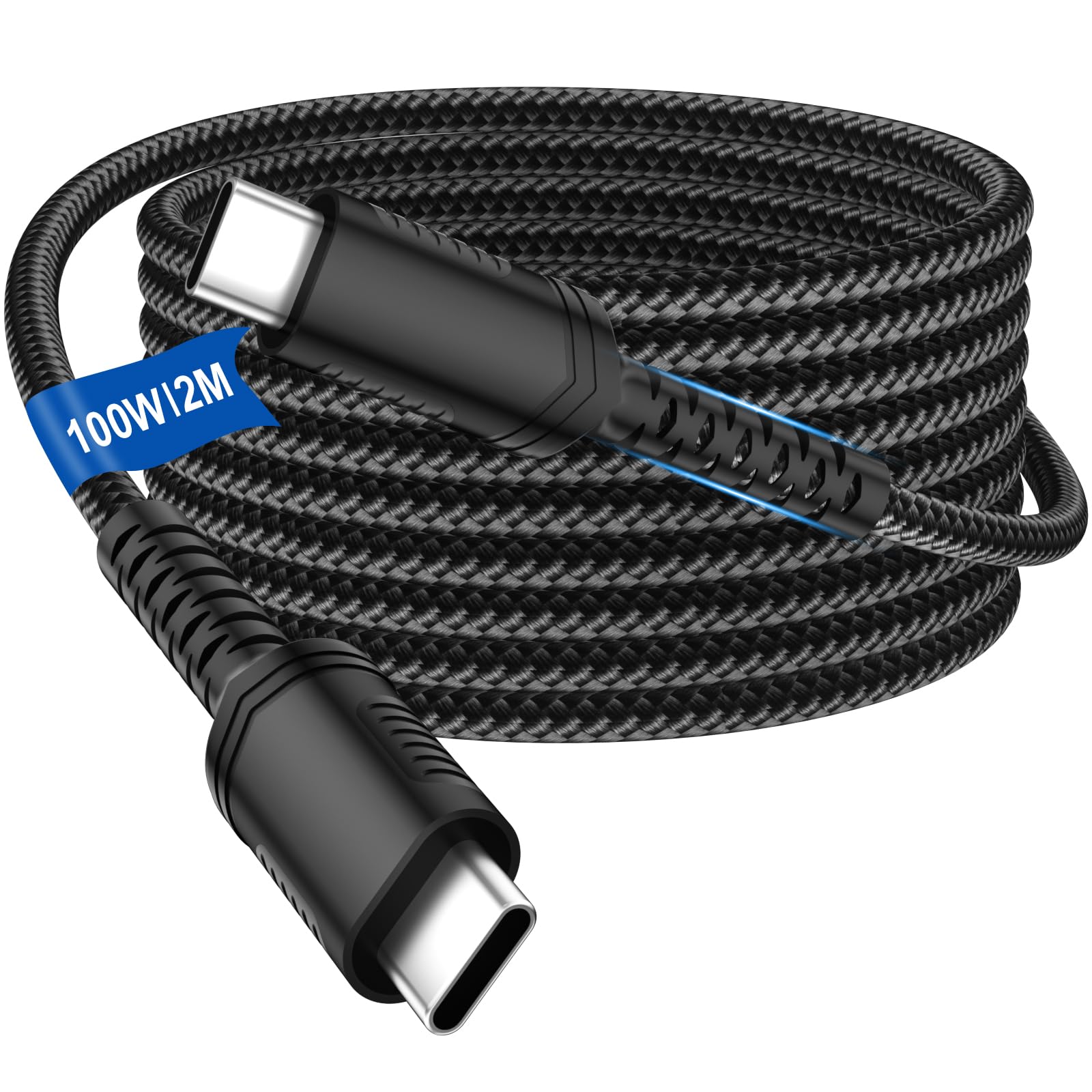 100W USB C to USB C Charging Cable 6FT Type C Super Fast Charger Cord Braided for iPhone