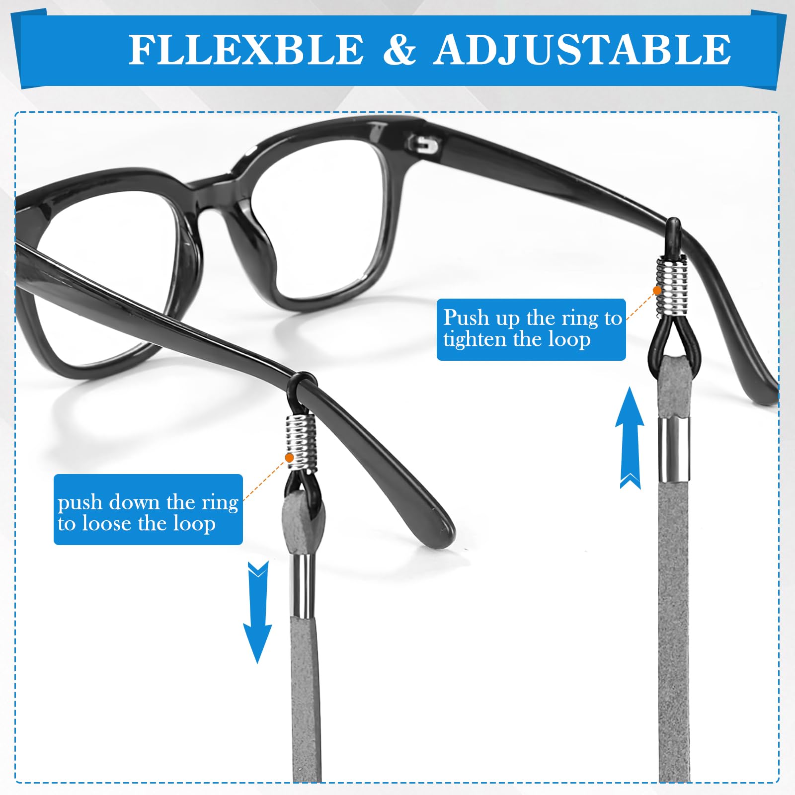 TecoKart® 3 Pieces Specs Holder Strap, Spectacle Chain for Women Glasses, Adjustable Sunglasses Lanyard Neck Holders Cord Retainer, Unisex Anti-slip Eyeglass Eyeglass Chains - Image 4 thumbnail