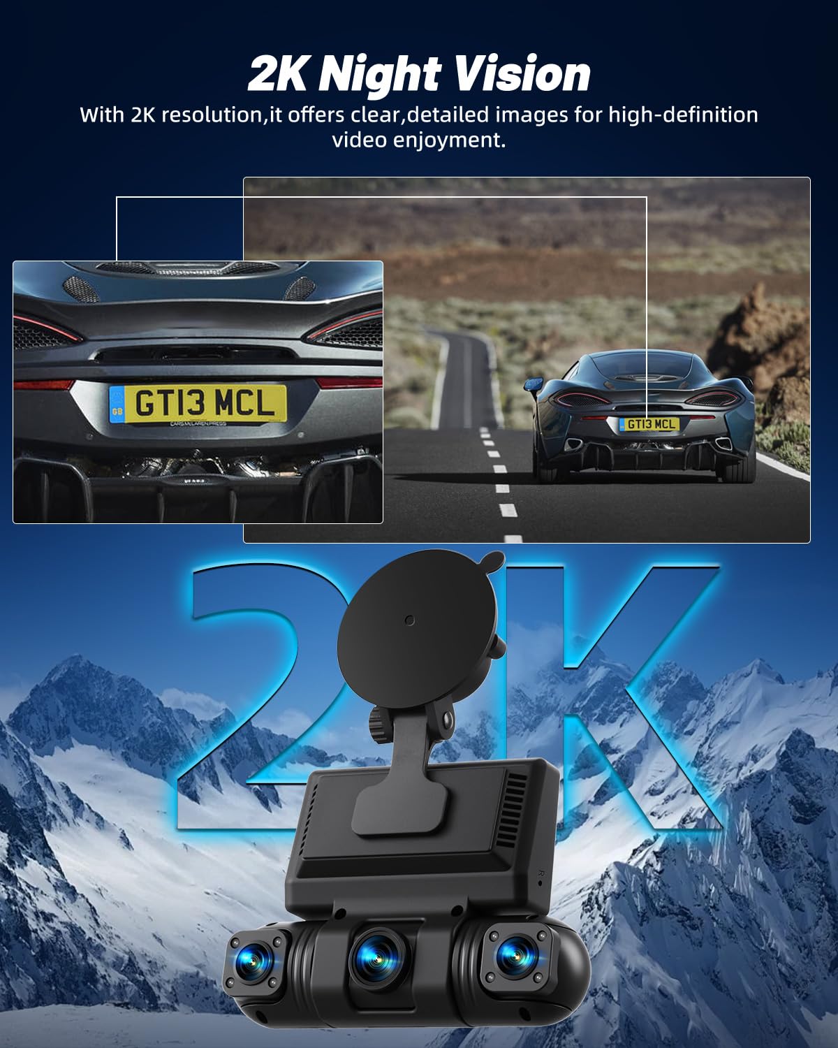 NHOPEEW 2K Dash Cam a 4 canali per auto – Videocamera WiFi per auto con tre telecamere 1080P, visione notturna, registrazione in loop, rilevamento del movimento con sensore G e controllo tramite app