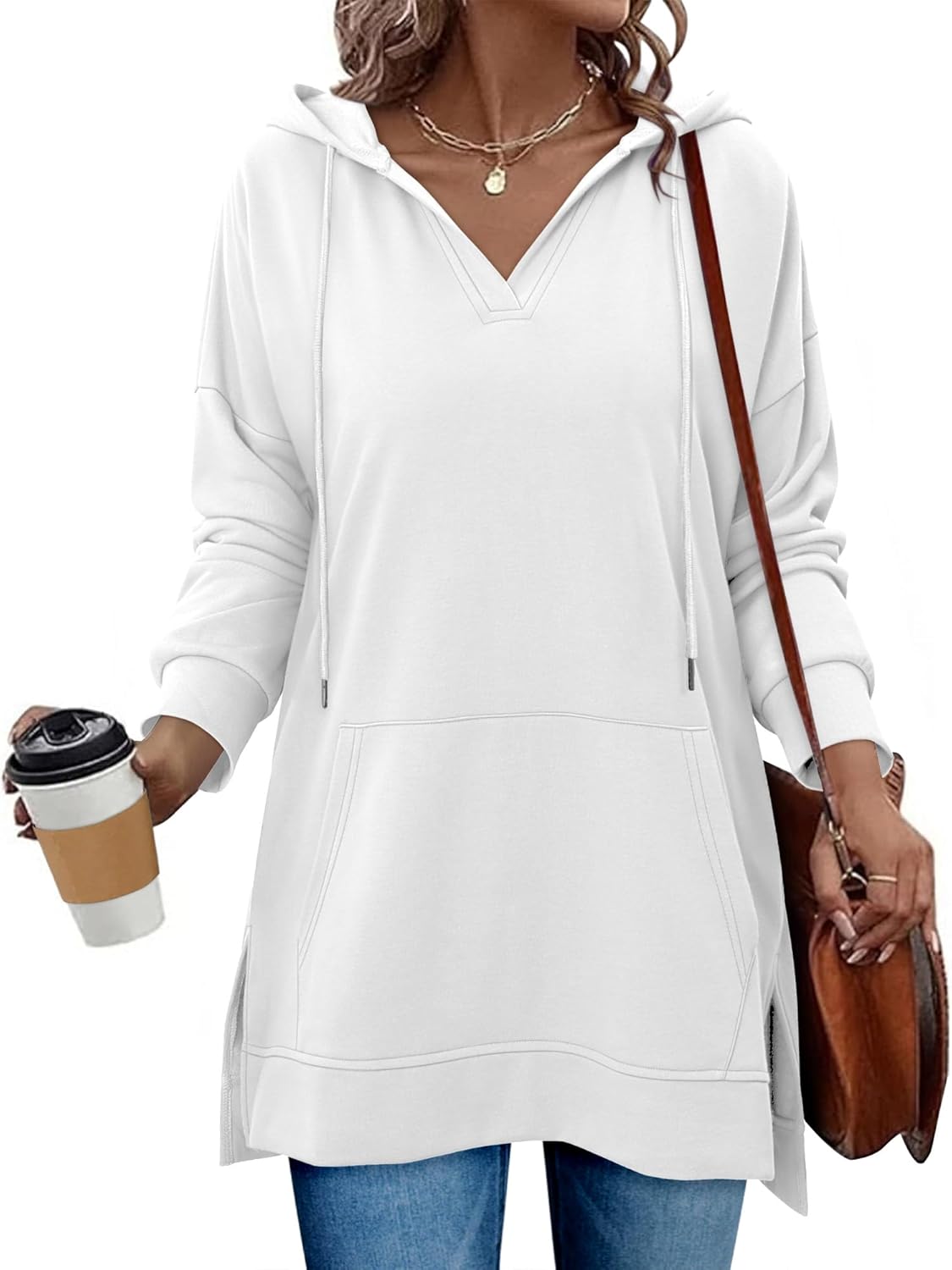 KISSMODA Oversized Hoodies for Women V Neck Half Zip Womens Sweatshirts Fall Pullover 2025 Winter Outfits Fashion Y2k Clothes - Image 2