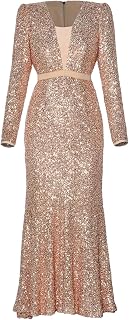 Women Sequins Embroidery Dress V-Neck Mermaid Dresses Evening Flattering Fitted Waist Dress