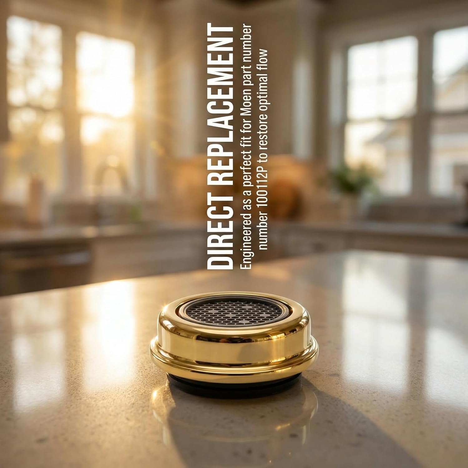 Faucet Aerator Replacement for Moen 100112P, 2.2 GPM, Male Thread, Polished Brass Finish