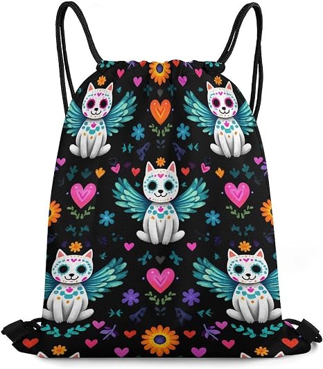 Day of The Dead Cat Skull Casual Drawstring Bags Light Sackpack