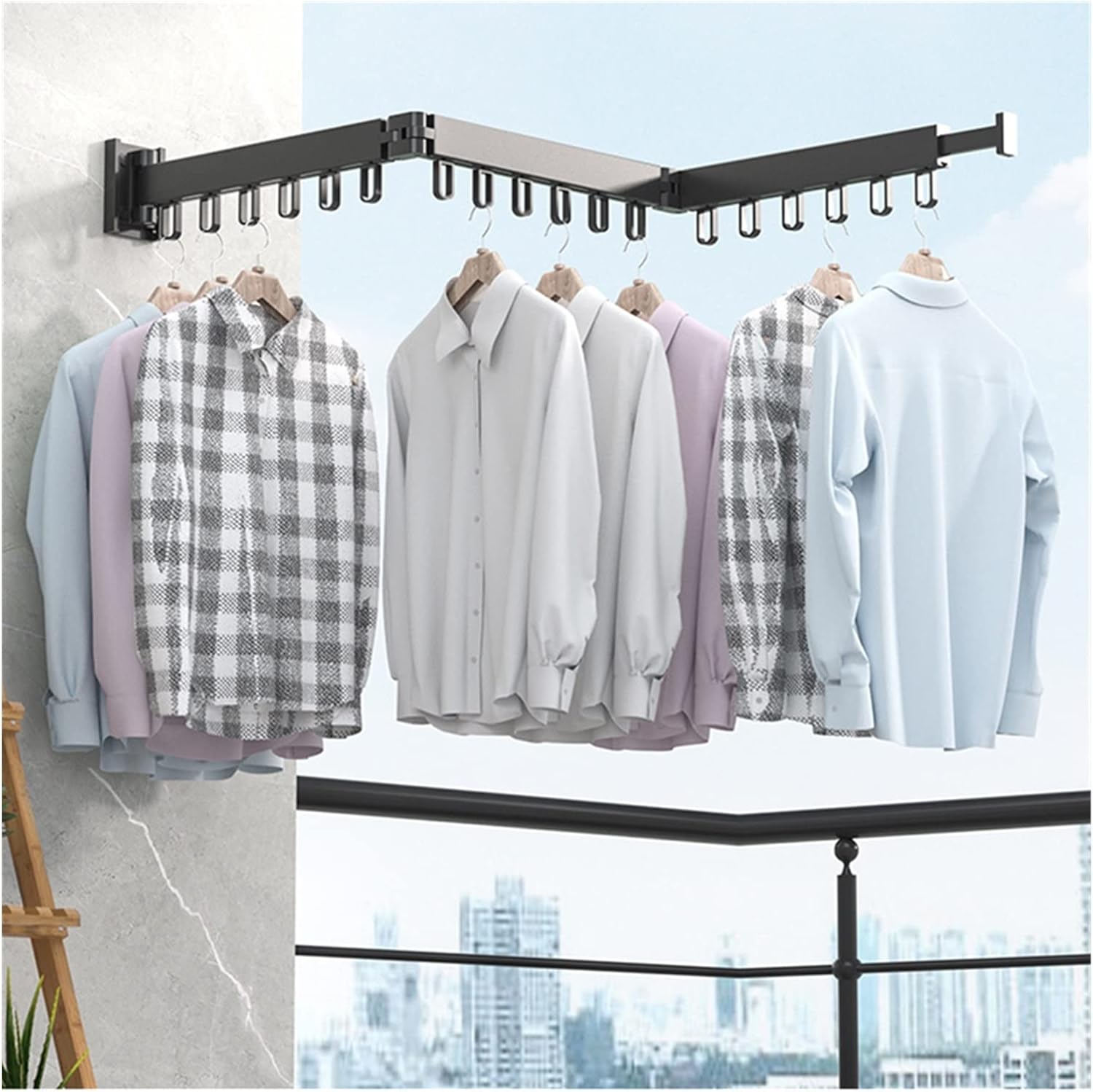 Folding Drying Rack Clothes Shelf Outdoor Balcony Hanger Without Punching Simple Indoor Hanging Rod,