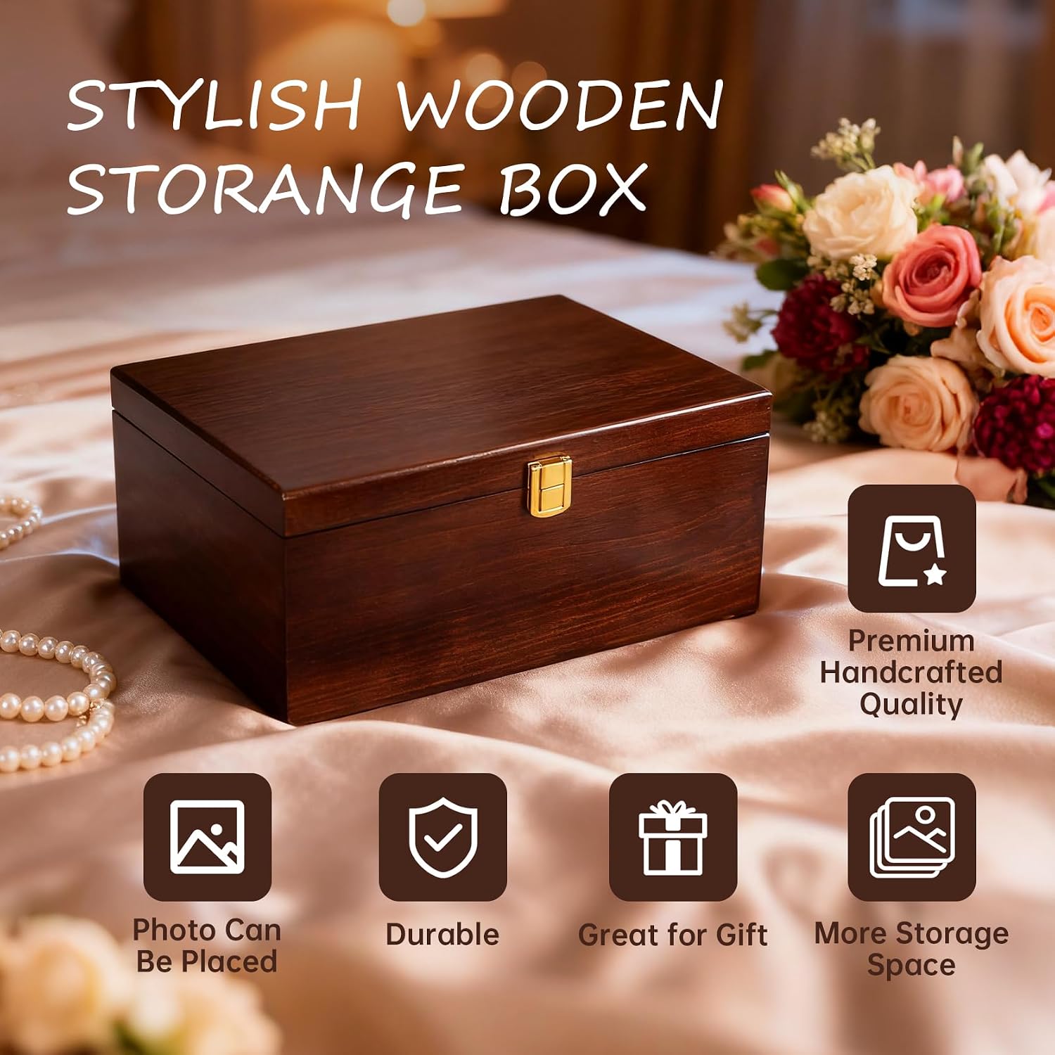 Larger Wooden Memory Wedding Keepsake Boxes With Hinged Lids - Decorative Storage Box With a Hinge Lids For Letter Time Capsule - Wooden Gift Boxes,5.3“*8.6”*11.7“