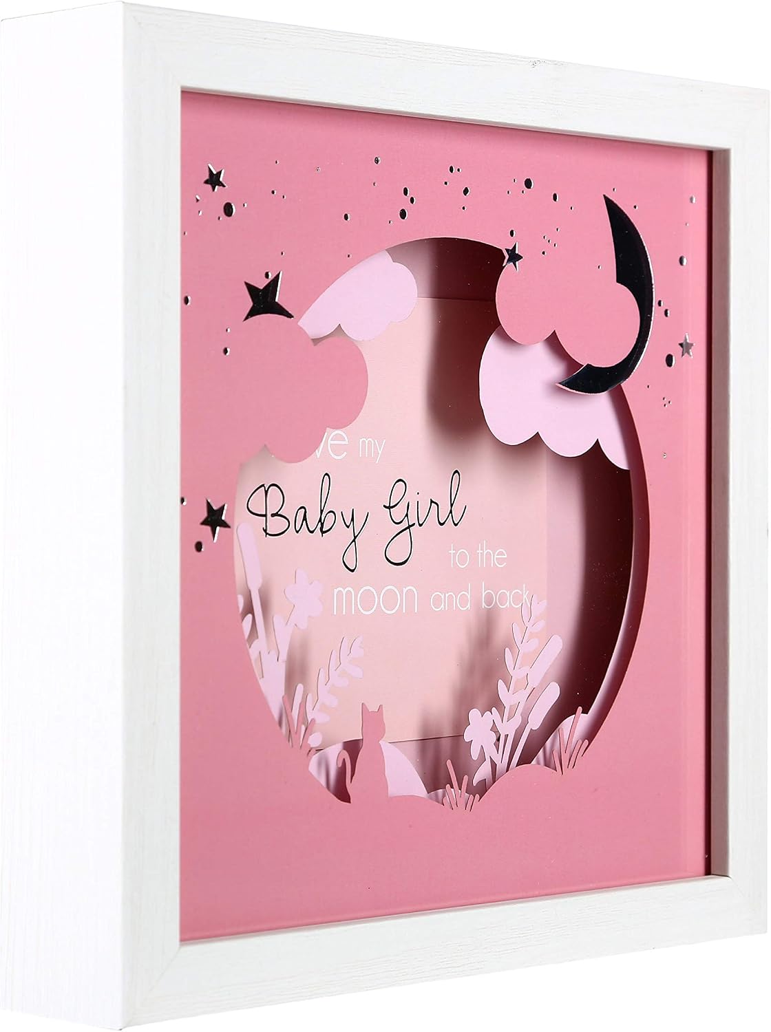 Pavilion Gift Company - Love My Baby Girl to The Moon and Back - 7.75 Inch Shadow Box with 4x4 Inch Replaceable Picture Frame