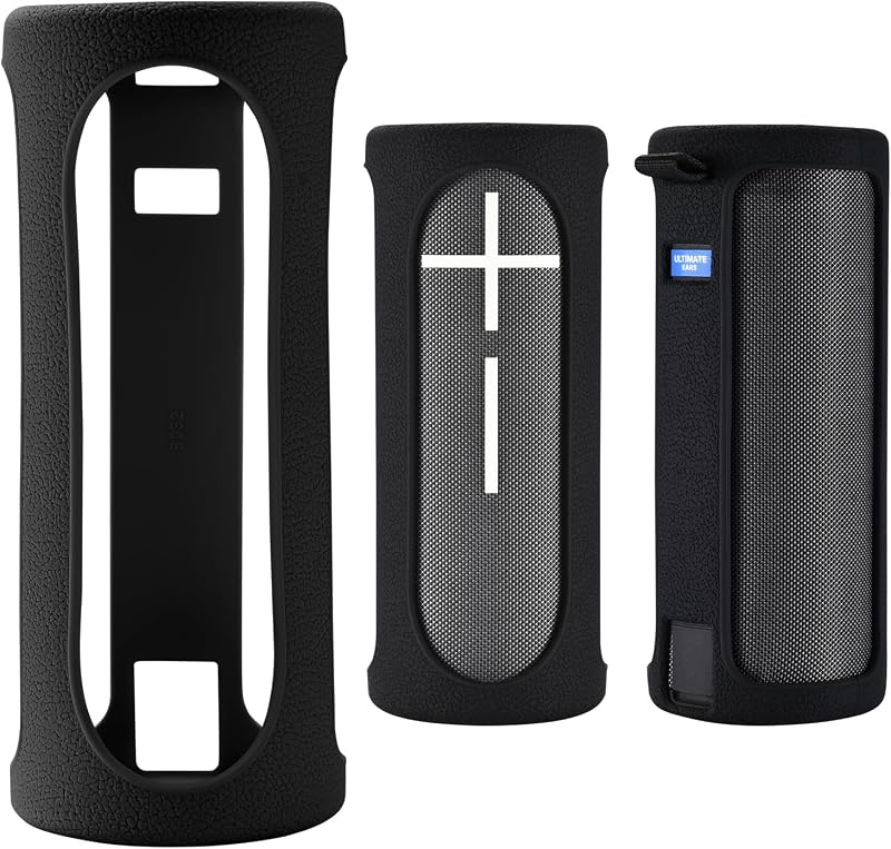 Funda protectora de silicona para transporte de viaje compatible con parlante inalámbrico Bluetooth portátil Ultimate Ears Boom 4, funda de silicona con gancho de metal para Ultimate Ears Boom 4 (negro)