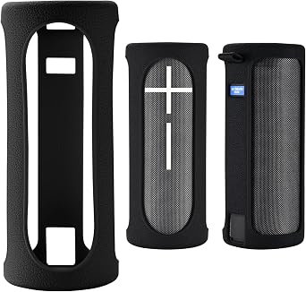 Travel Carrying Protective Silicone Case Compatible with Ultimate Ears Boom 4 Portable Bluetooth Wireless Speaker, Silicone Case Cover with Metal Hook for Ultimate Ears Boom 4 Black