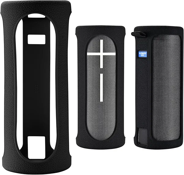 Travel Carrying Protective Silicone Case Compatible with Ultimate Ears Boom 4 Portable Bluetooth Wireless Speaker, Silicone Case Cover with Metal Hook for Ultimate Ears Boom 4 (Black)