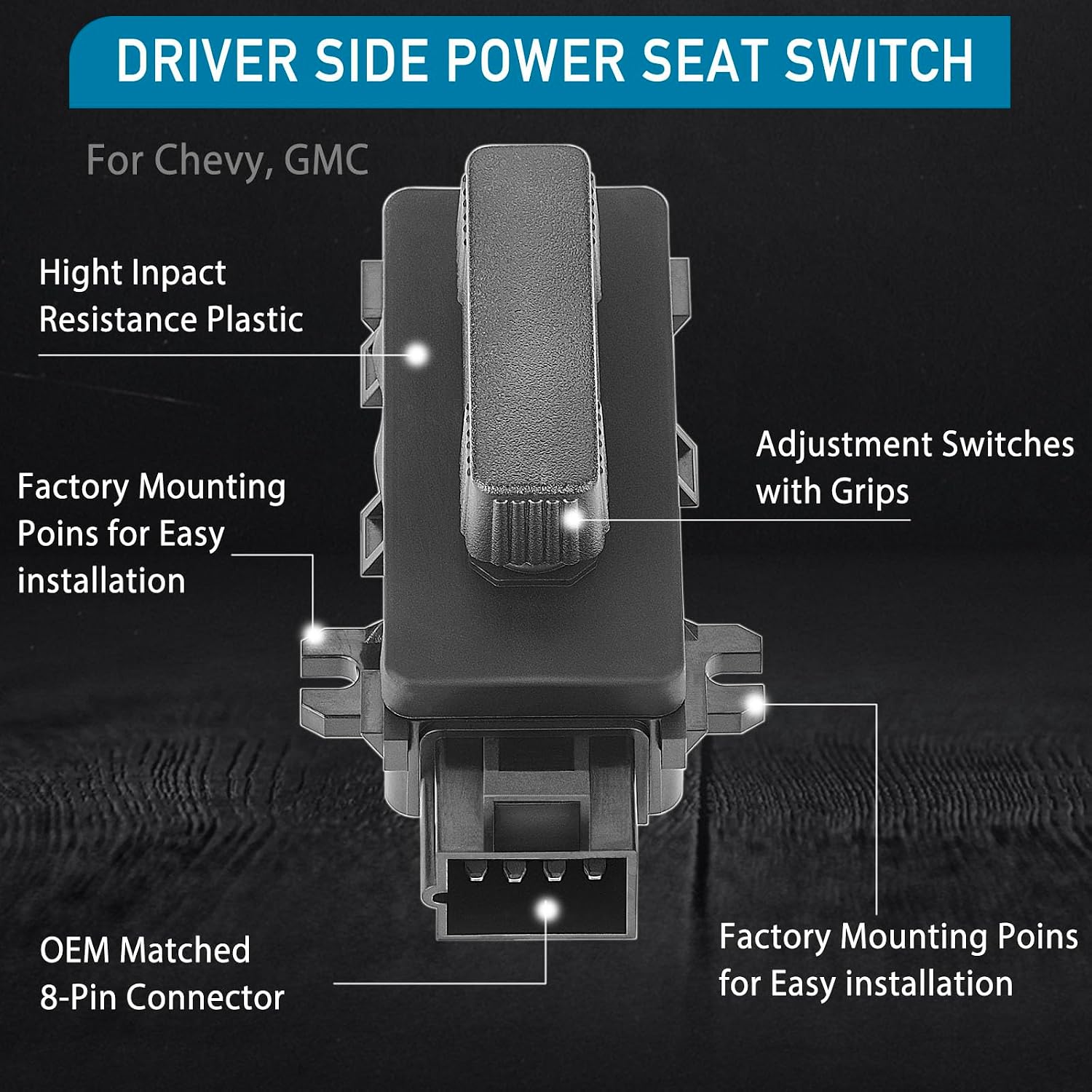 Power Seat Switch 6-Way Driver Seat Adjustment Switch Compatible with 1999-2007 Chevy Silverado GMC Sierra -Replacement for 12450256