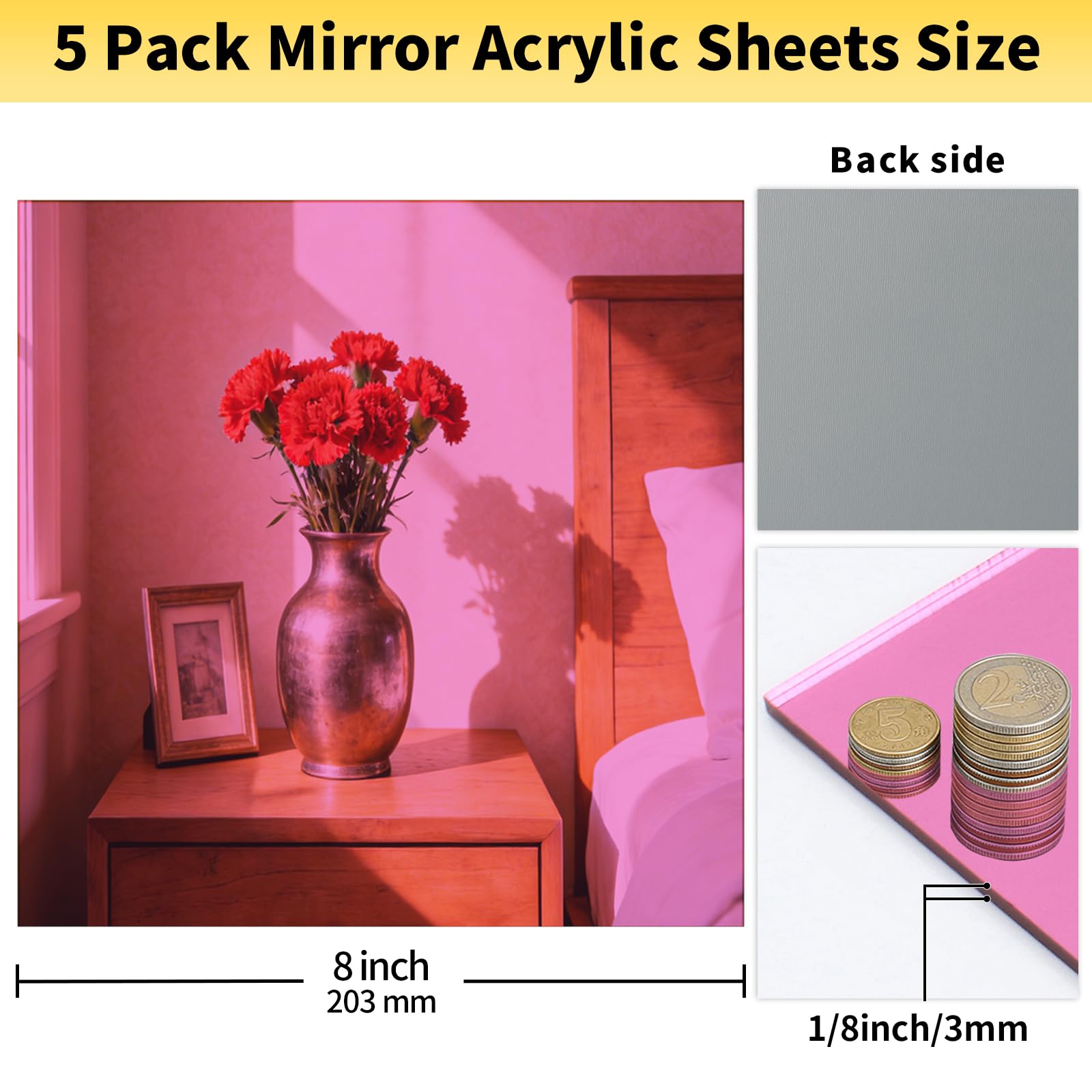 Pink Acrylic Mirror Sheets - 5 Pack for Crafts & Decor -2