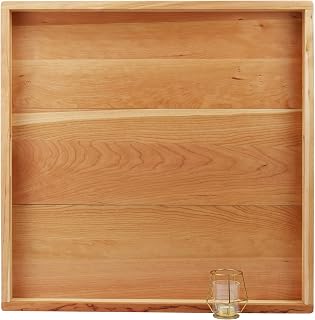 28"x 28" Extra Large Square Cherry Wood Ottoman Tray with Handles