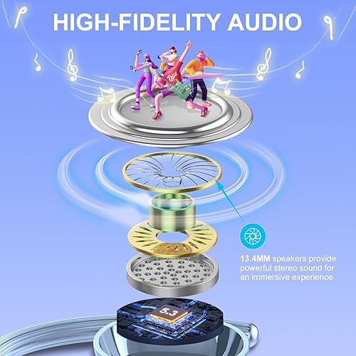 Miniatura 4 de Auriculares inalámbricos Bluetooth 120 horas de tiempo de reproducción, auriculares inalámbricos estéreo de alta fidelidad con micrófono HD, graves