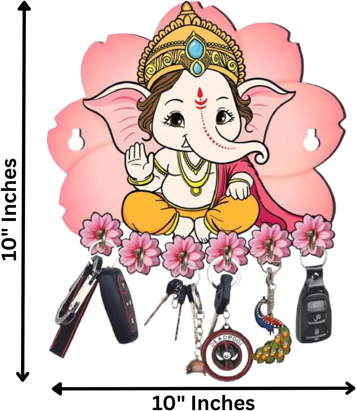 Webelkart Premium Printed Wooden Cute Ganesha Key Holder for Home/Office Decor, Key Hanger for Wall Decor. (10" Inches)