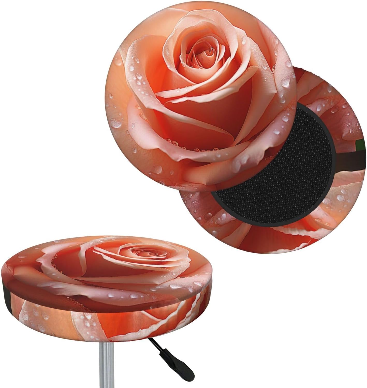 Bar Stool Cover Round Elastic Stool Cushion Covers Rose Flower Bar Chair Cover Washable Stool Cushion Slipcover Stretch Stool Seat Covers for 12-14 Inch Chair